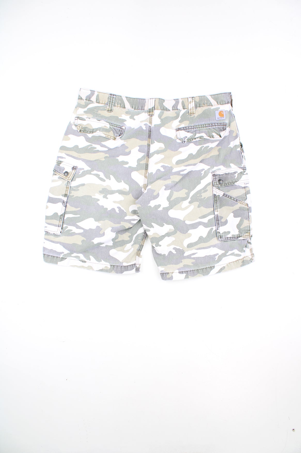 Carhartt light camouflage print cargo shorts with branded logo on the back of the waistband