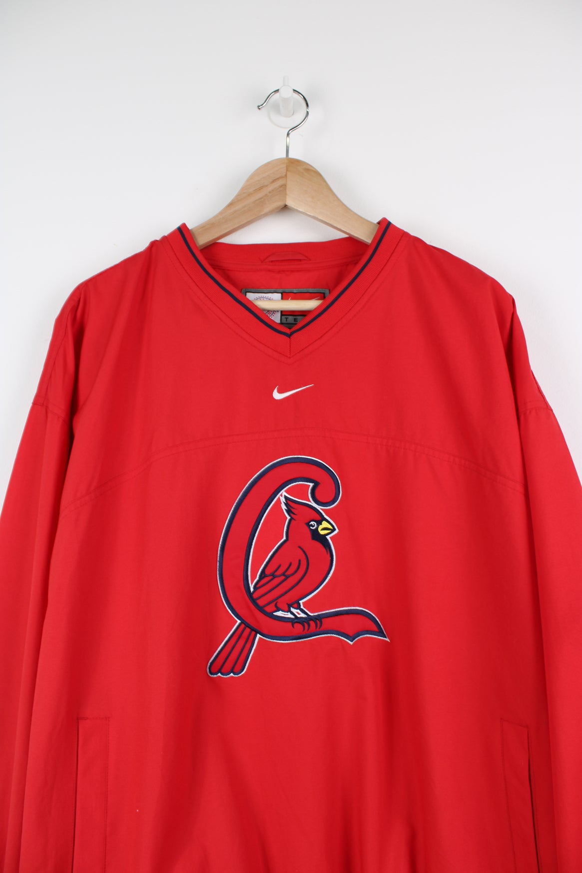 Vintage St Louis all red training top/pullover by Nike. Features large embroidered Cardinal&