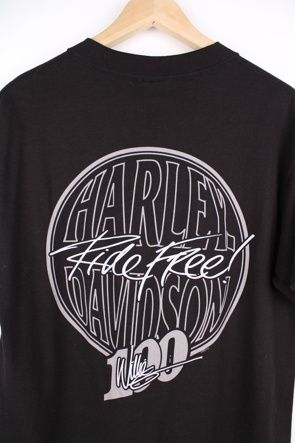 2003 Harley Davidson 100th Anniversary t-shirt with "Ride Free" design on the front/ back and arms.   good condition Size in Label: Mens M