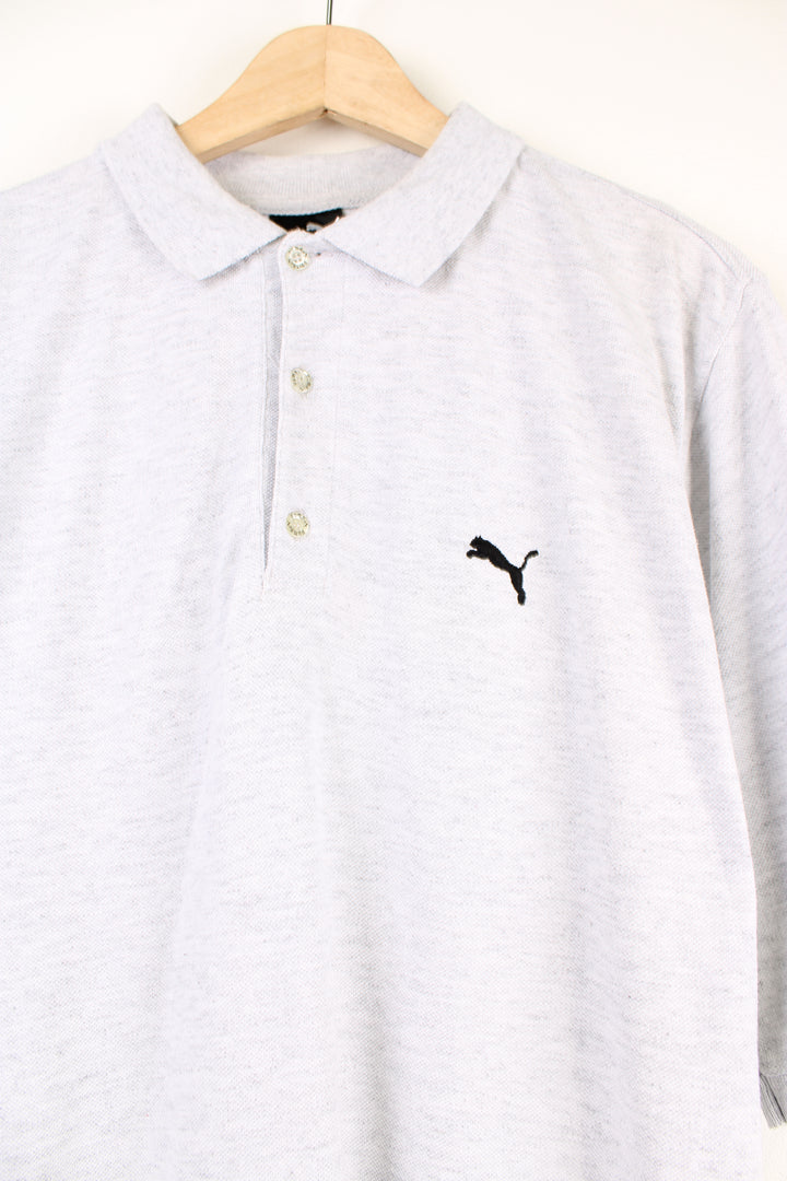 Vintage Puma Polo Shirt grey with embroidered logo.