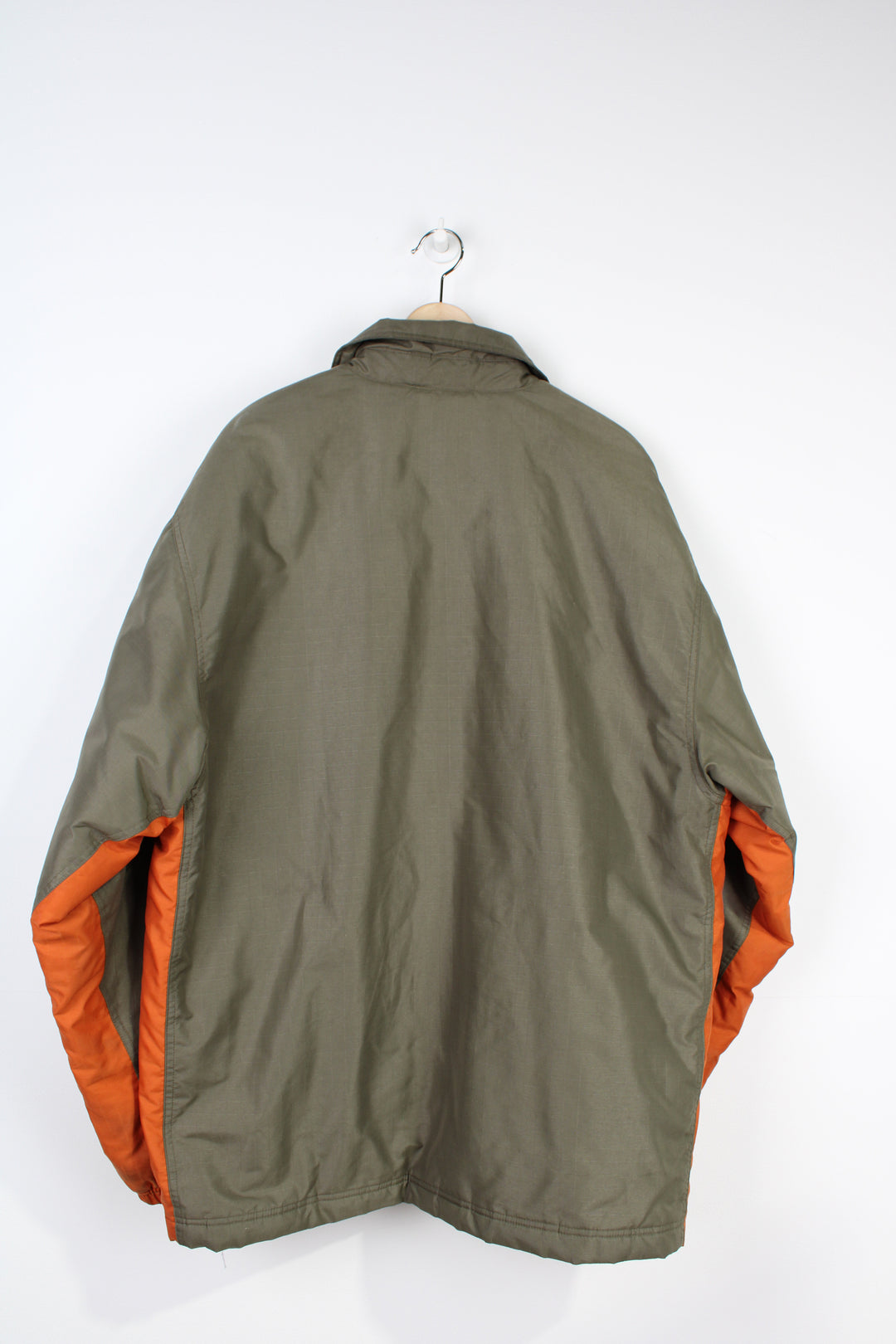 Puma khaki green zip through coat with orange embroidered logo on the chest