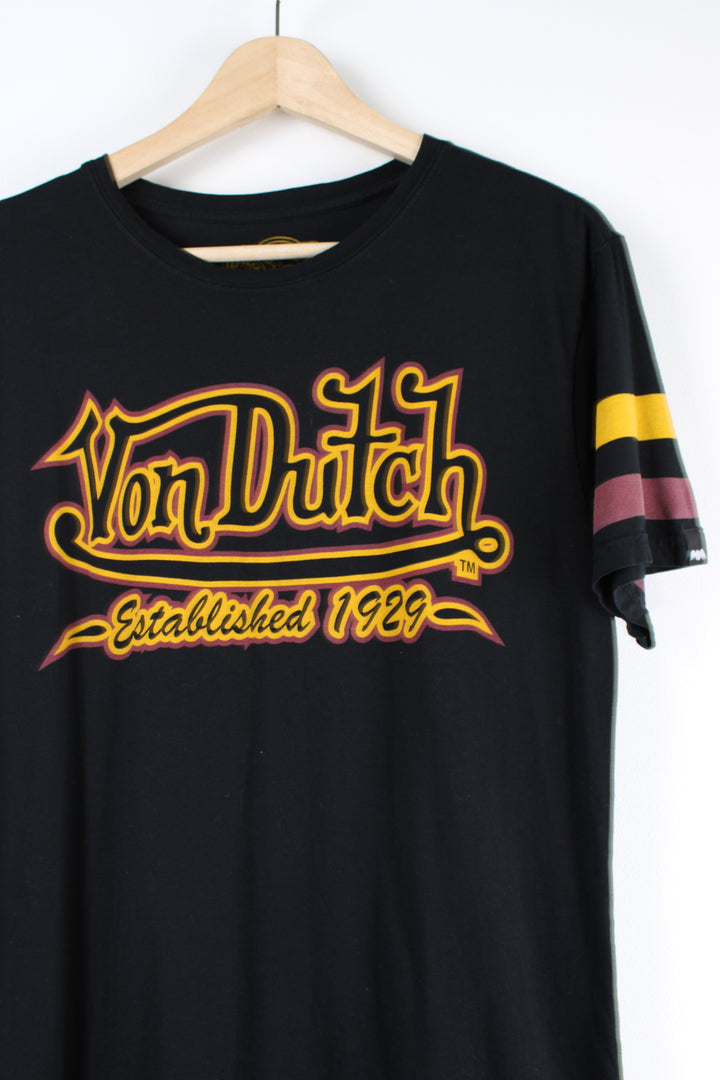 Y2K Von Dutch black t-shirt with spell-out graphic on the front