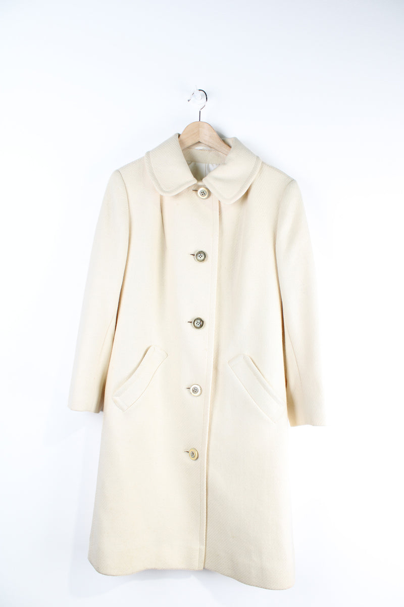 Vintage Aquascutum made in England cream, button up wool overcoat