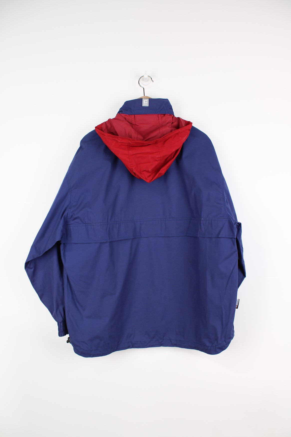 Vintage Chaps Ralph Lauren pullover/smock jacket in blue, features large front pocket and drawstring hood