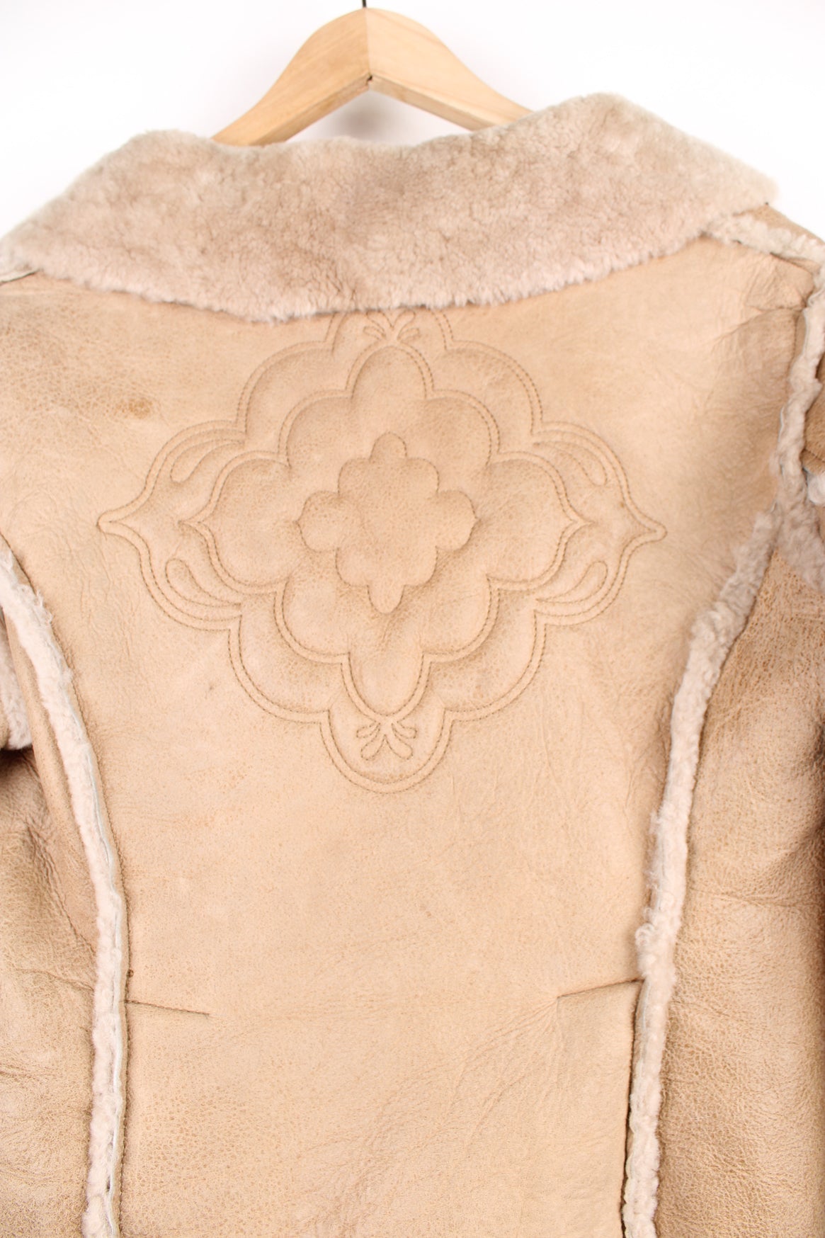 Diesel chunky cropped shearling jacket with toggle buttons and embroidered floral details on the back and shoulders