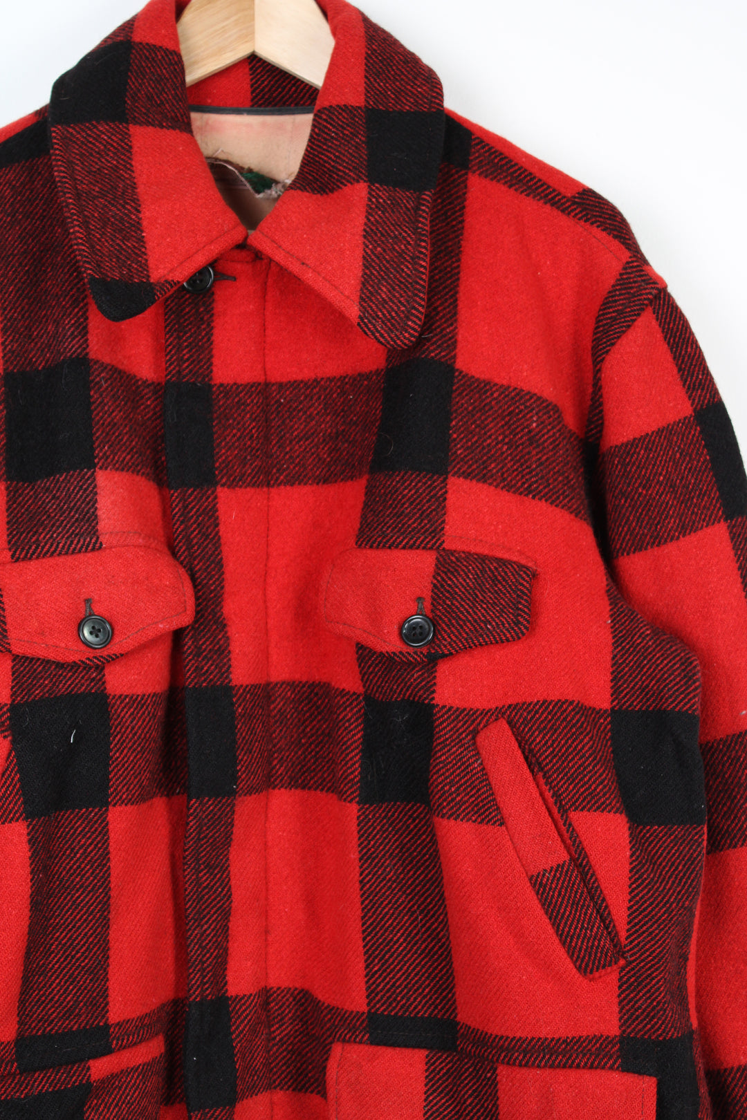 Vintage 1950's Weather Wise Outdoorsman red & black plaid wool button up CPO jacket with multiple pockets