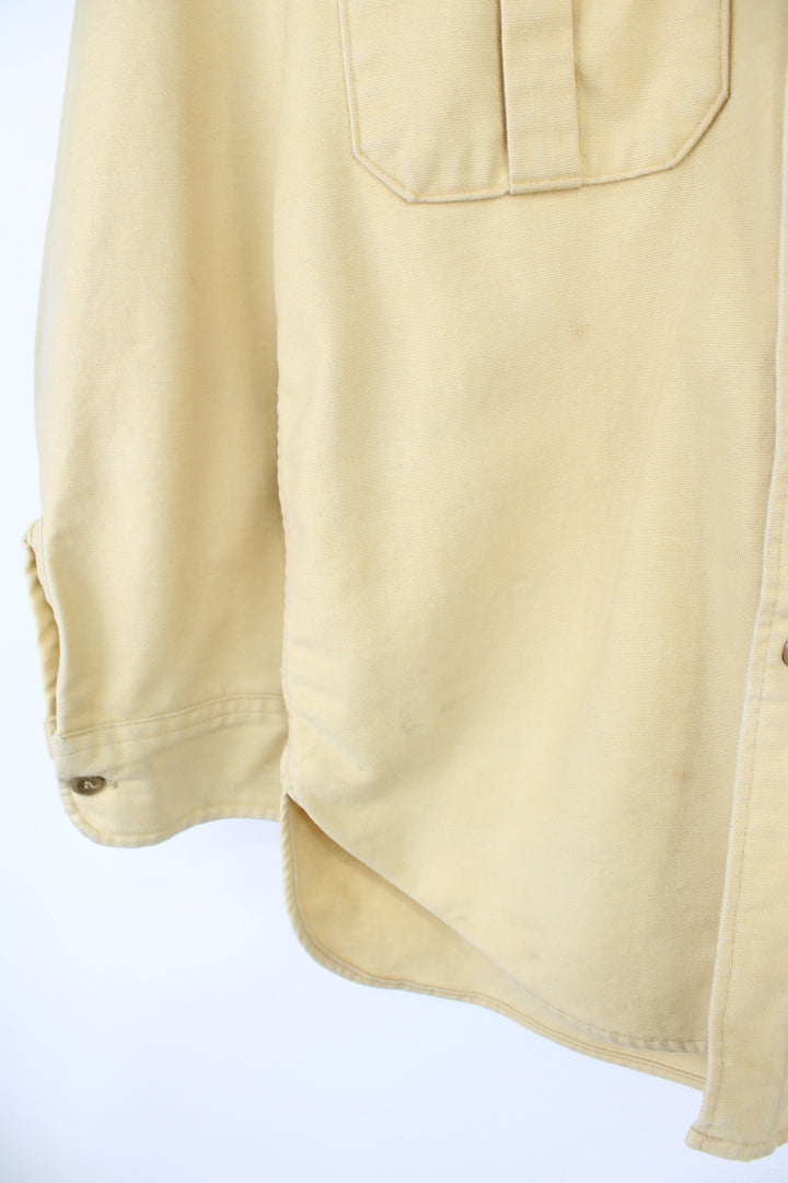 Vintage pale yellow cotton work shirt by Eddie Bauer, made in the USA  