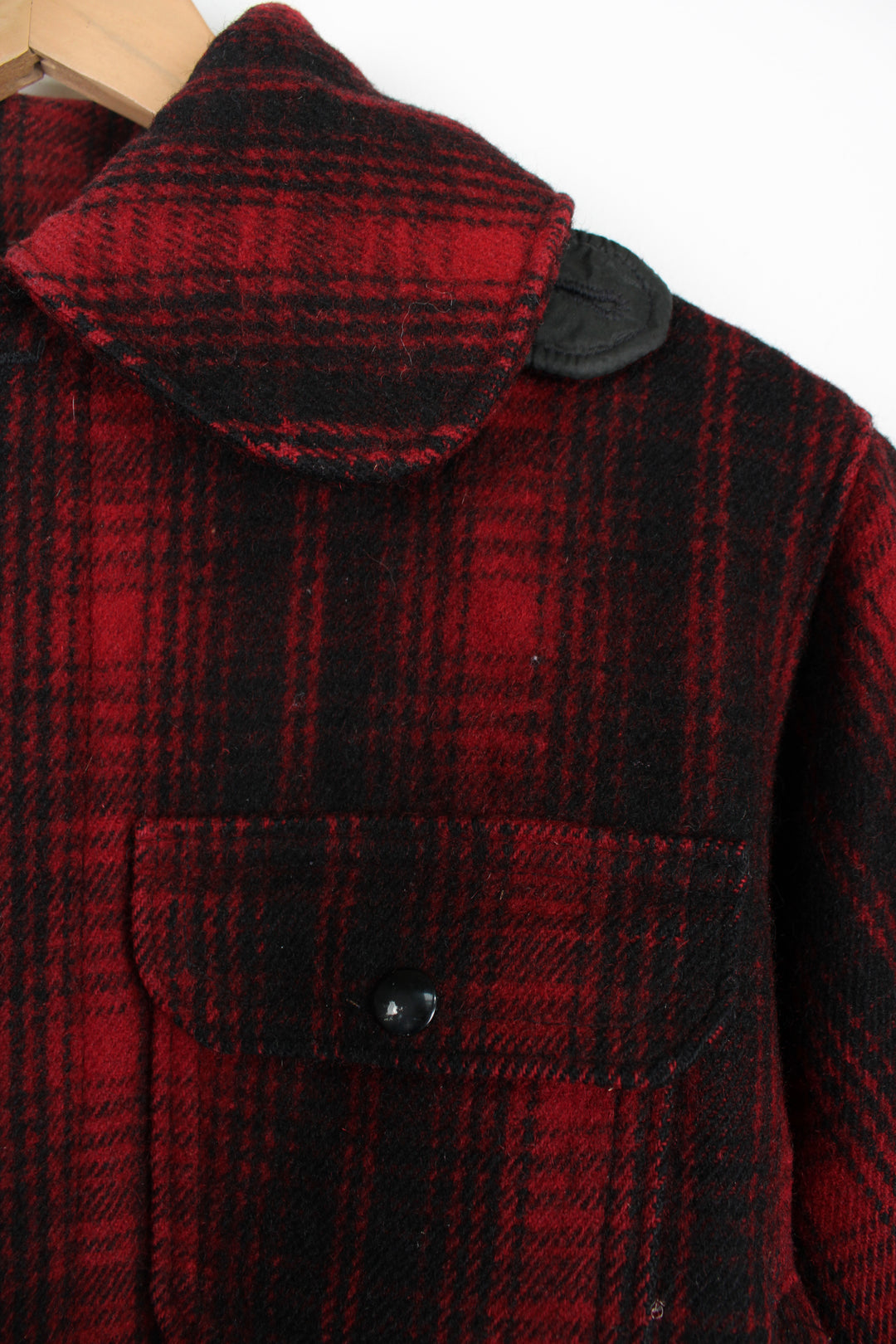 Vintage 1970's Woolrich red & black plaid wool button up CPO jacket with multiple pockets