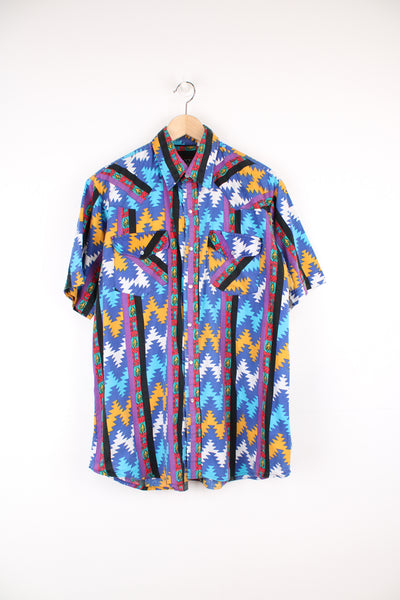 Vintage Rock Creek Western printed short sleeved shirt with chest pockets and pearl snap buttons 