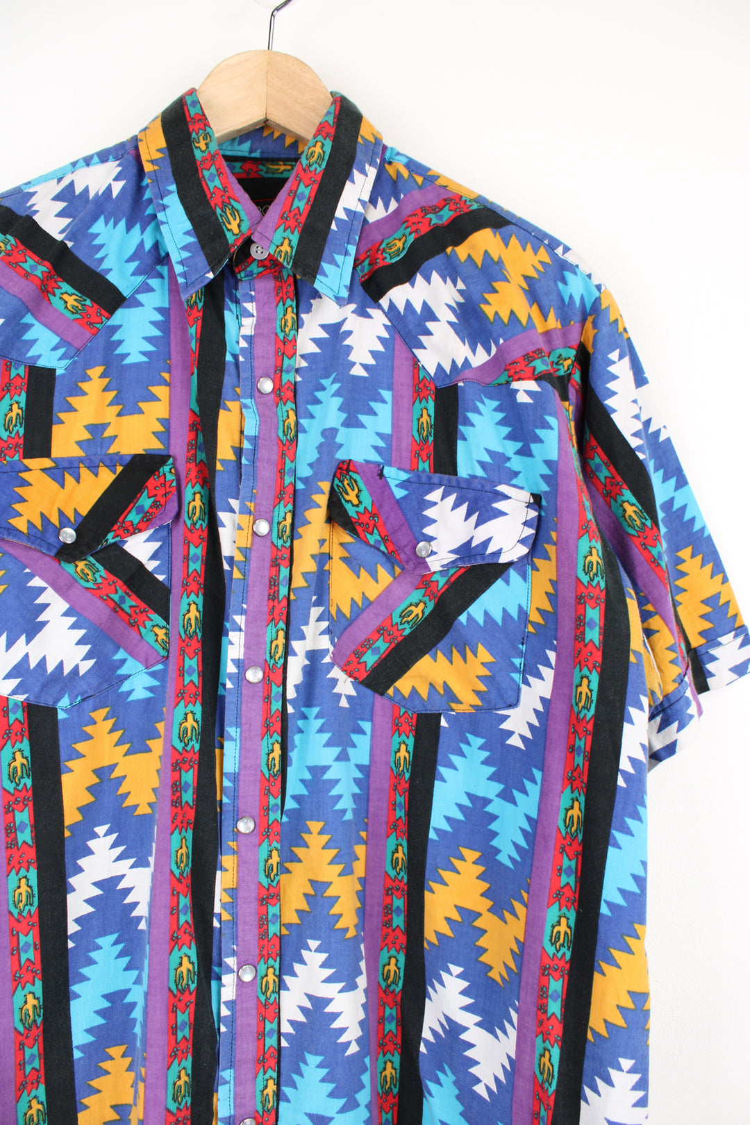 Vintage Rock Creek Western printed short sleeved shirt with chest pockets and pearl snap buttons 