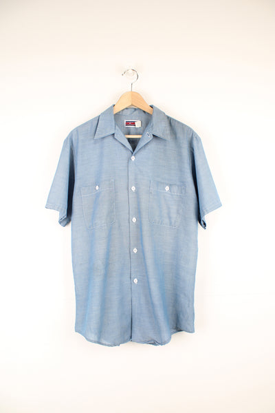 Vintage Big Mac pale blue short sleeve cotton work shirt with double pockets on the chest 
