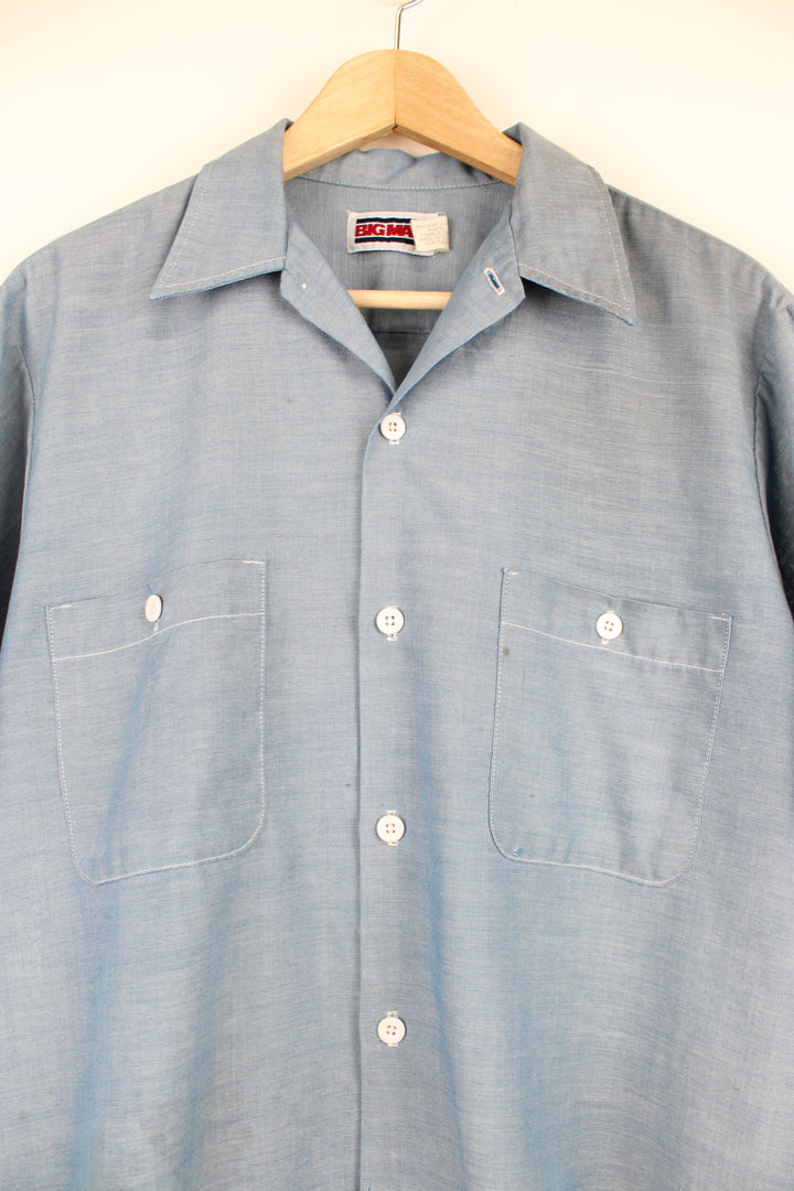 Vintage Big Mac pale blue short sleeve cotton work shirt with double pockets on the chest 