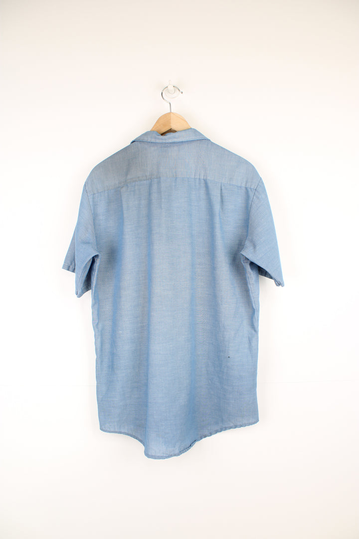 Vintage Big Mac pale blue short sleeve cotton work shirt with double pockets on the chest 