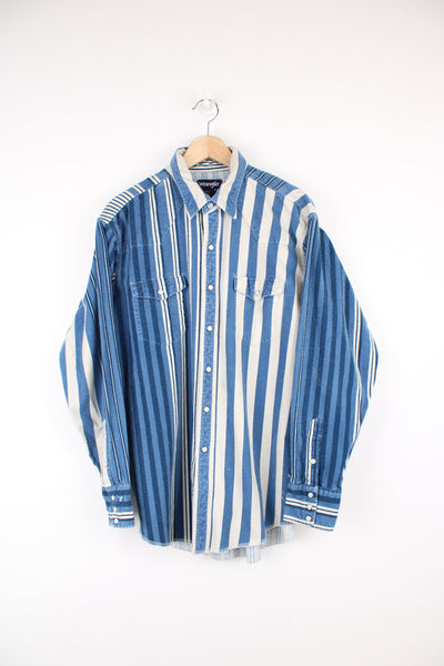 Vintage Western style Wrangler brushpopper striped flannel shirt with pearl snap buttons