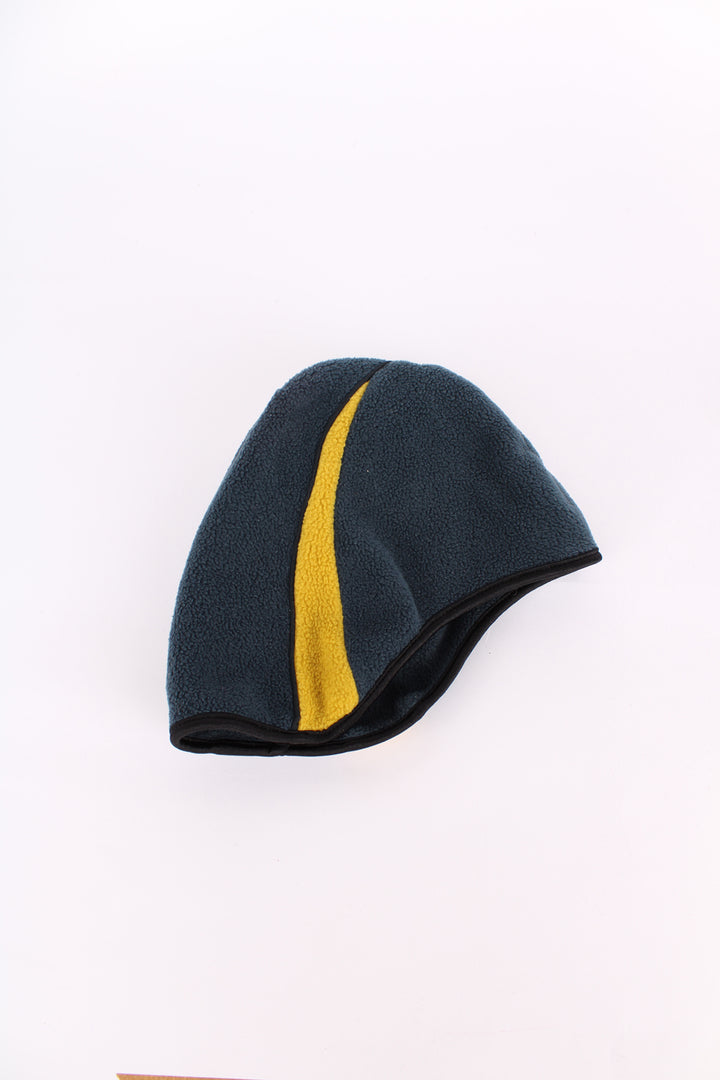 Vintage Adidas blue and yellow fleece full coverage hat, features embroidered logo on the front