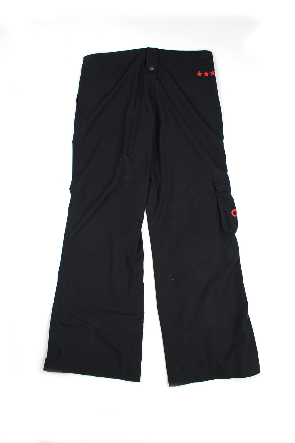 Vintage 00's Adidas black cargo trouser with multiple pockets and red printed logo. 