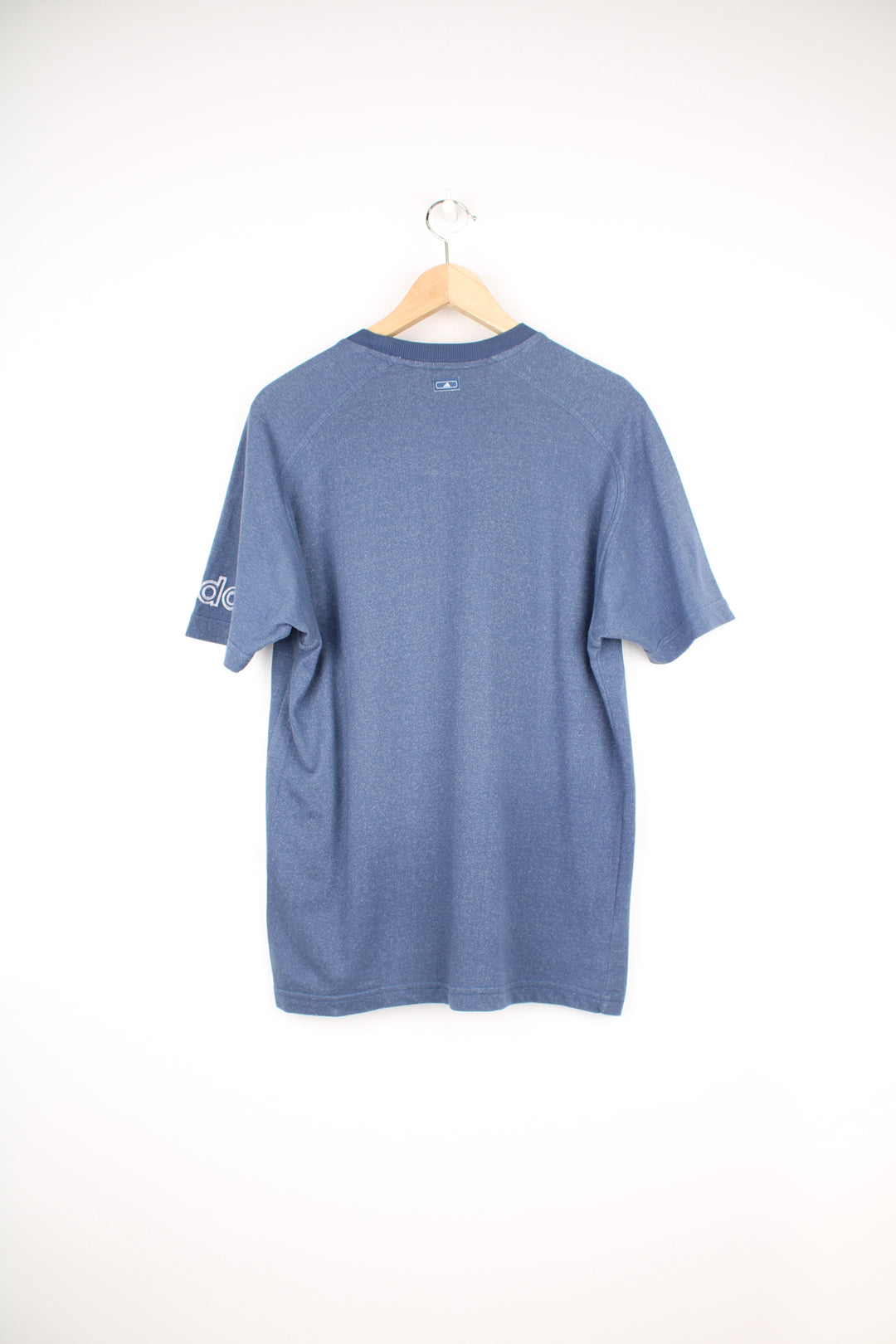 Adidas T-Shirt in a blue colourway, and has the logo embroidered on the front and left sleeve.