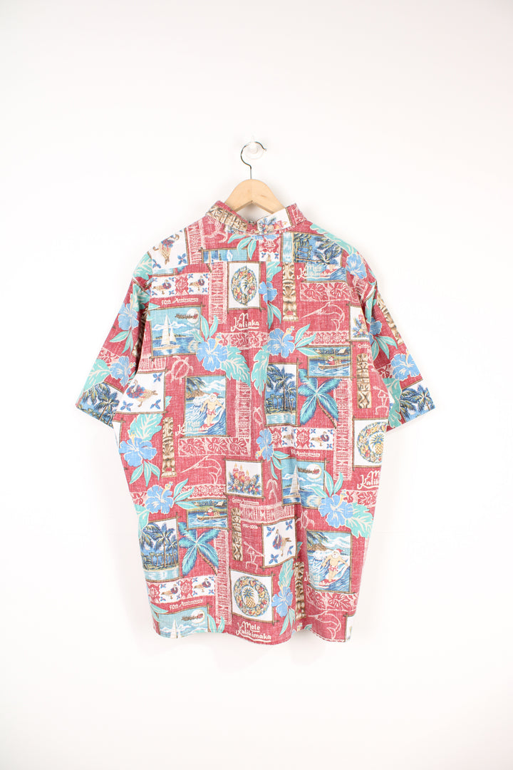 Vintage Hawaiian all over print cotton button up shirt with short sleeves