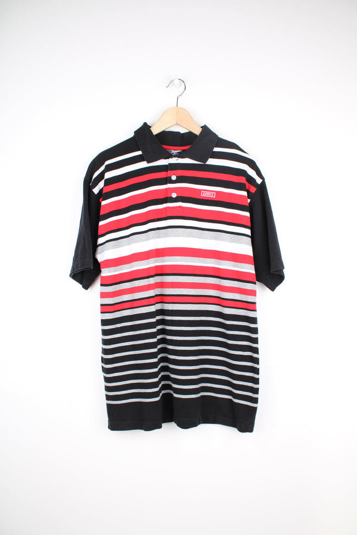 Avirex black, red, white and grey polo shirt with embroidered logo on the chest  