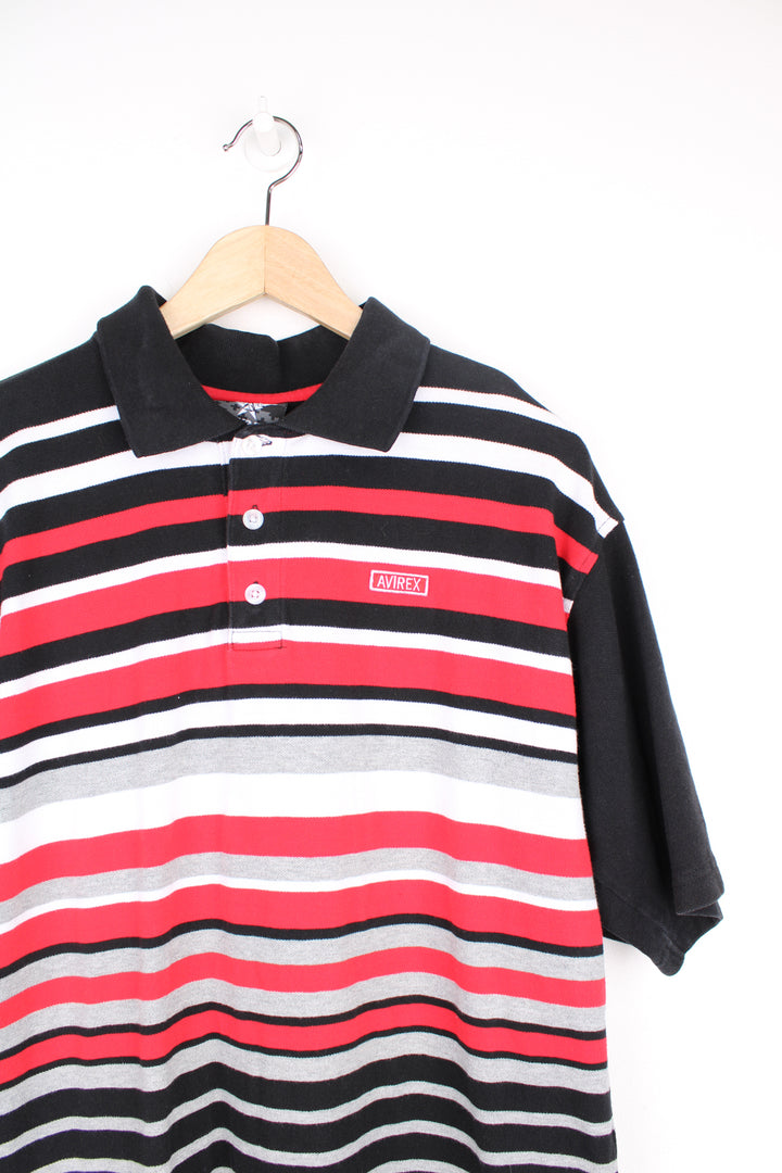 Avirex black, red, white and grey polo shirt with embroidered logo on the chest  