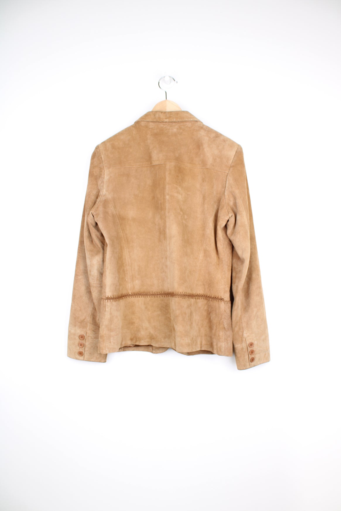 Y2K tan suede blazer style jacket with embroidered detailing by Sormet 