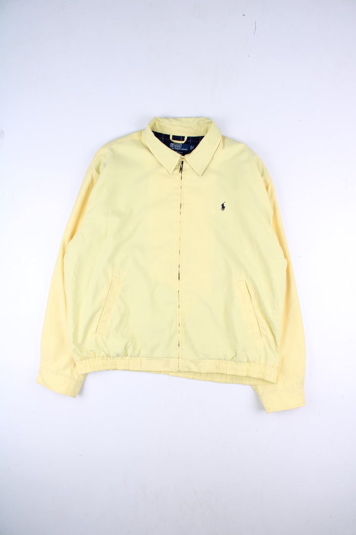 Vintage Polo Ralph Lauren Harrington Jacket in a yellow colourway. Zips up and has side pockets, and the logo embroidered on the front.