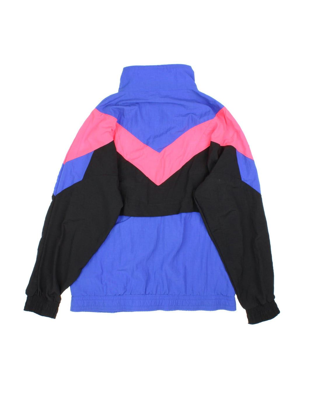 Vintage 1990s New Balance shell jacket in a blue, pink and black colourway. The jacket has a small embroidered New Balance logo, two side pockets and is lined with a cotton mesh fabric. 