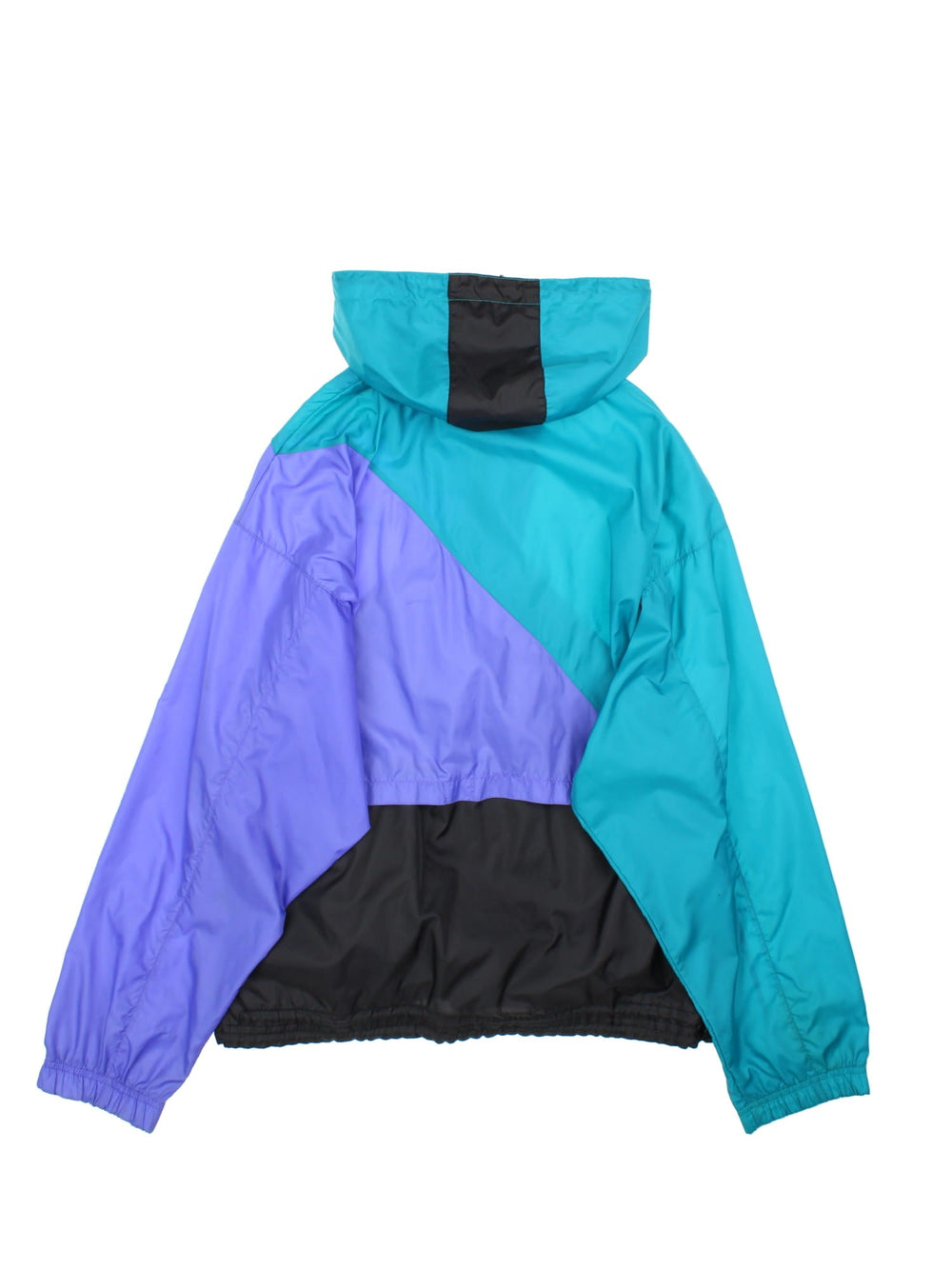 Vintage 1990s Nike 1/4 Zip Jacket in a black turquoise and purple colourway. The jacket has a small nike embroidered logo on the front and two side pockets.