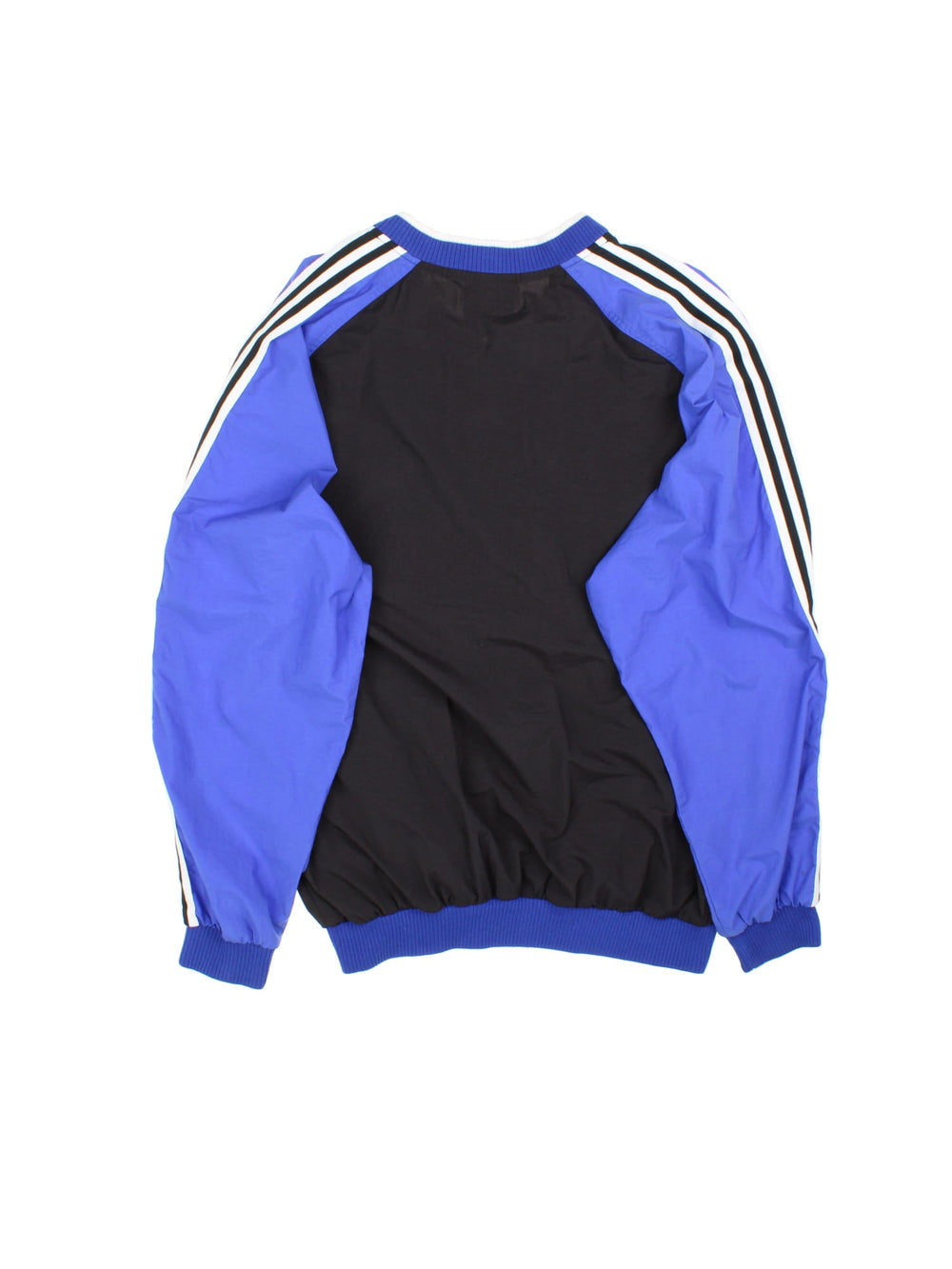 Vintage 1990s Adidas drill top in a black and blue colourway. The top has the traditional 3 stripes down the sleeves and an embroidered logo on the front. 