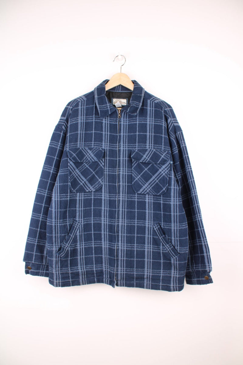 No Fear blue check collared jacket with four pockets and zip closure. 