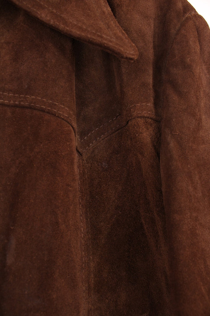 Brown suede western dagger collar jacket with snap closure and two pockets