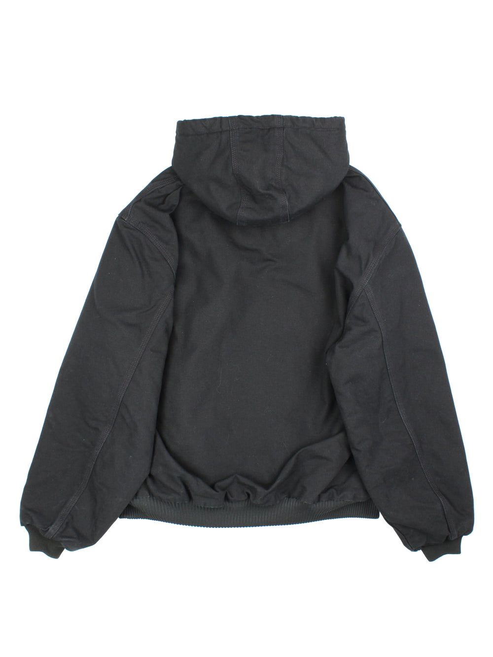 Vintage Carhartt Active Jacket in a black colourway. Zip up fastening, with hood and x 2 front pockets. Quilted lining with x 2 interior pockets and Carhartt branding on front. 