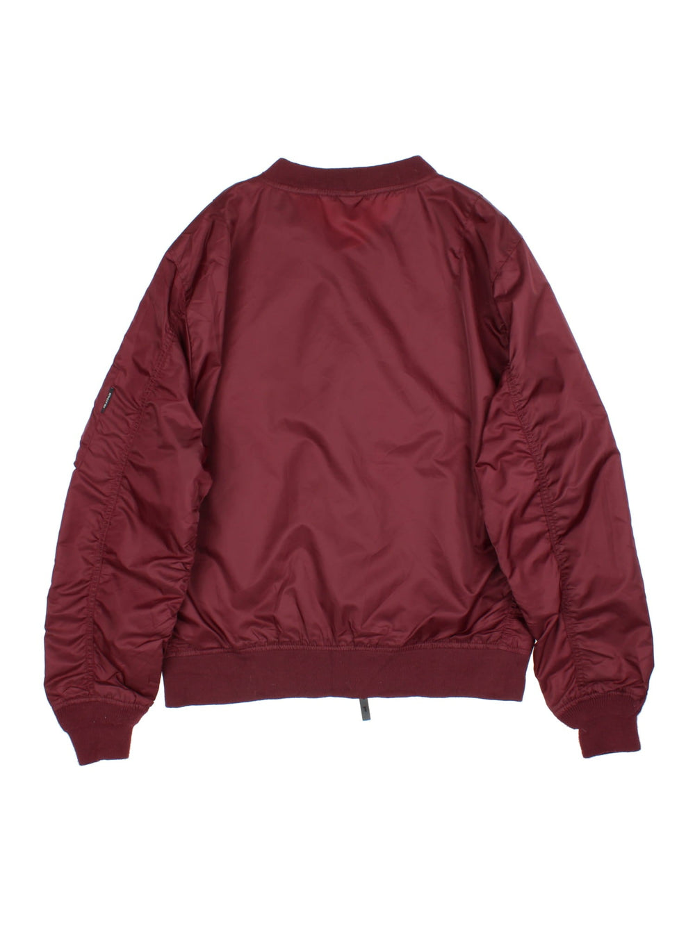 Vintage MA1 Bomber Jacket in a burgundy red colourway with a orange lining. Double zips up and has side pockets.