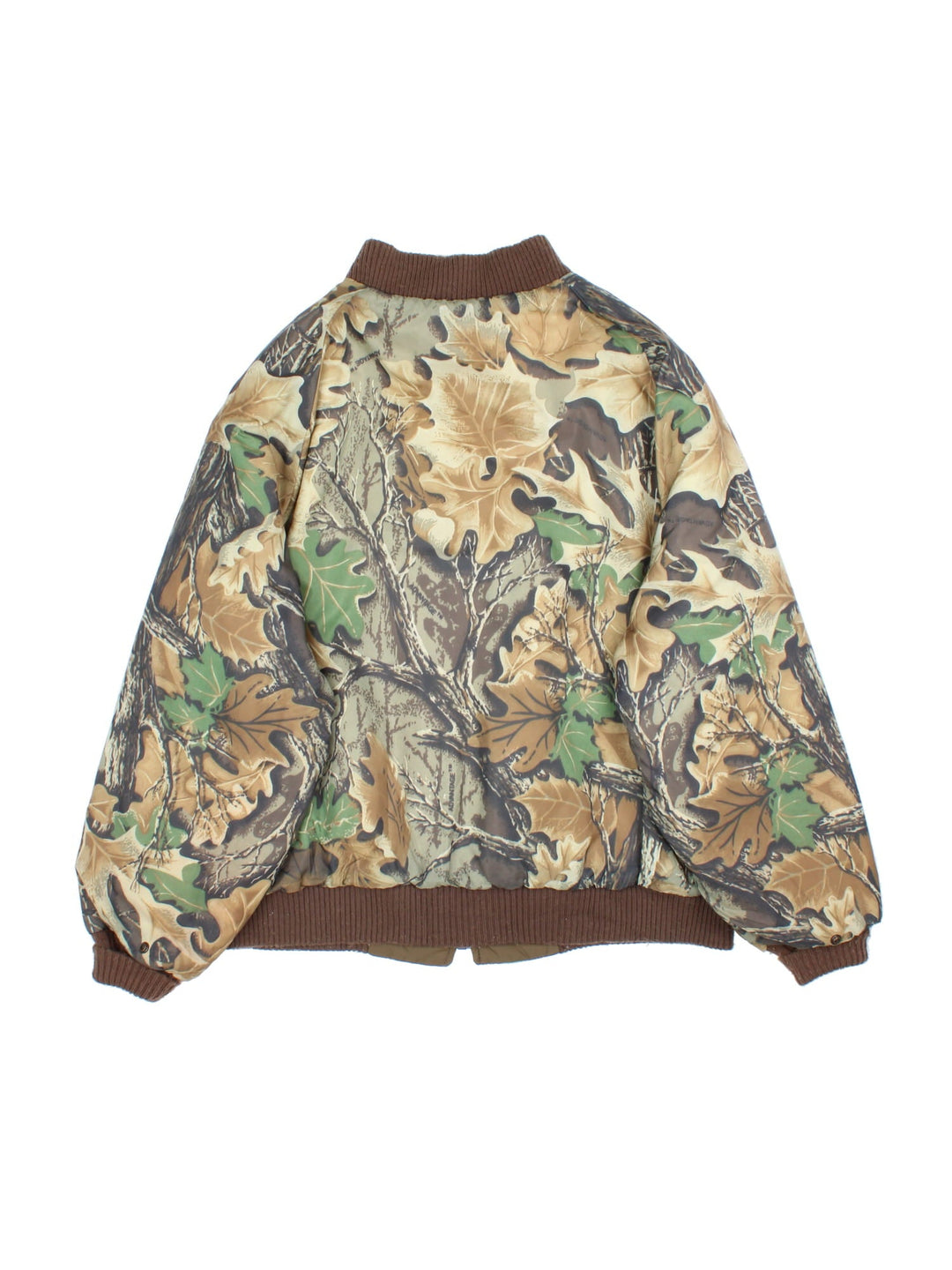 Vintage Real Tree Camo Reversible Bomber Jacket in either a green real tree camo or brown colourway options. Zips up and has side pockets and insulated lining.