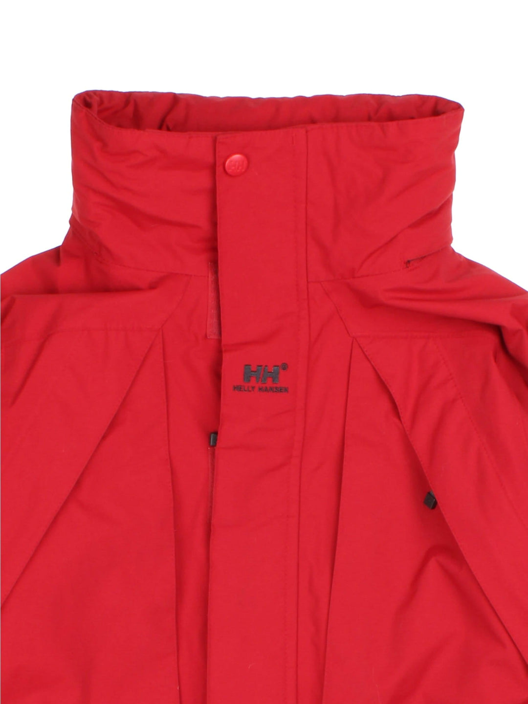 Vintage Helly Hansen Jacket in a red colourway. Zips up and has multiple pockets, hidden hood, and has the logos embroidered on the front.