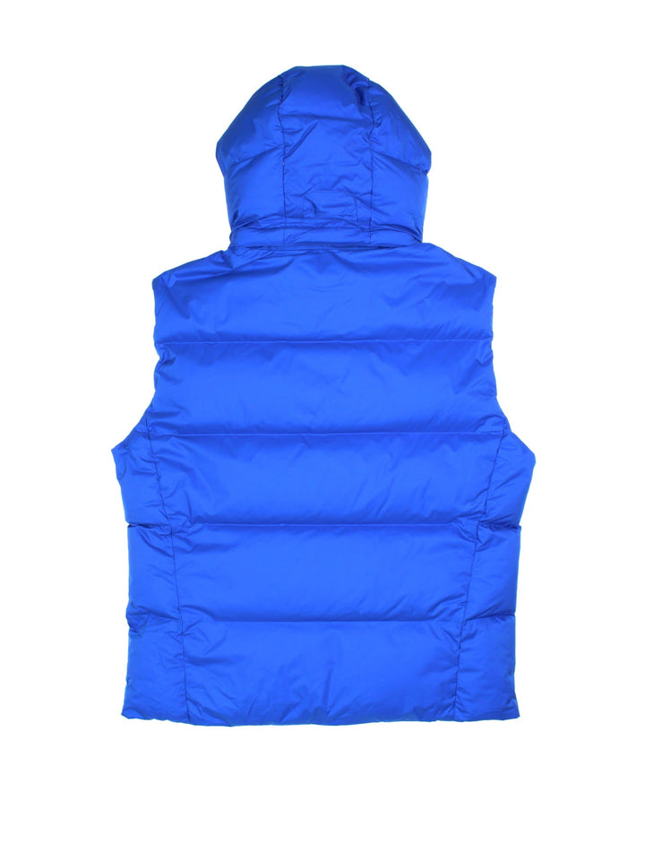 Ralph Lauren Polo Sport Alpine Ski Gilet in a blue colourway. Zips up and has side pockets, insulated lining, detachable hood, and has the logos embroidered on the front.