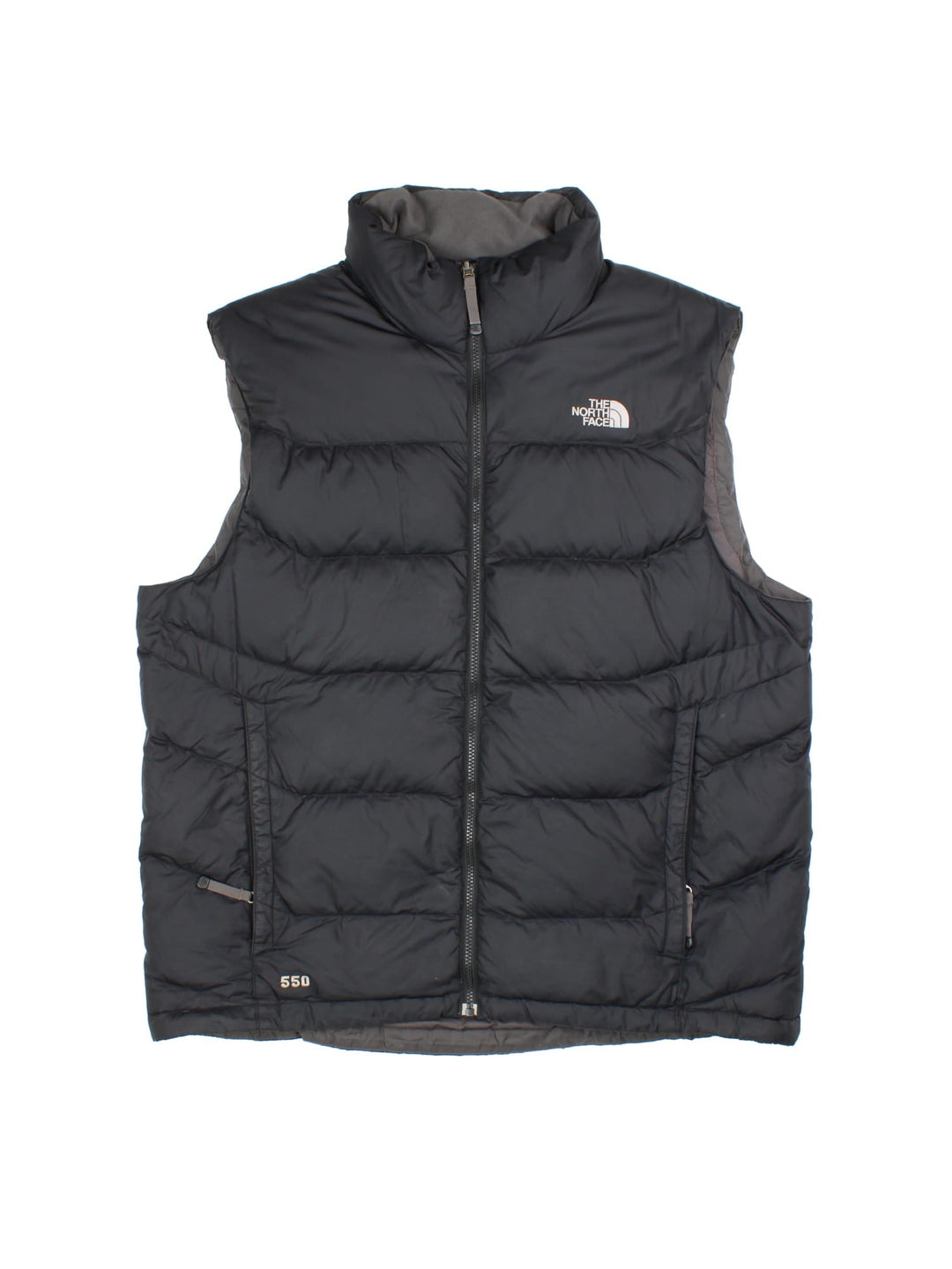 The North Face Nuptse Gilet in a black colourway. Zips up and has side pockets, insulated lining, and has the logo embroidered on the front and back.