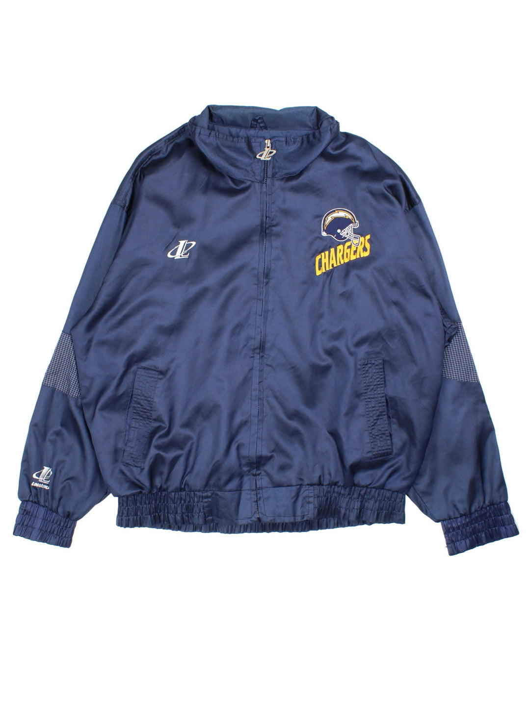 Vintage NFL Pro Line Los Angeles Chargers Track Jacket in a blue colourway. Zips up and has side pockets, and the logos embroidered on the front and back.