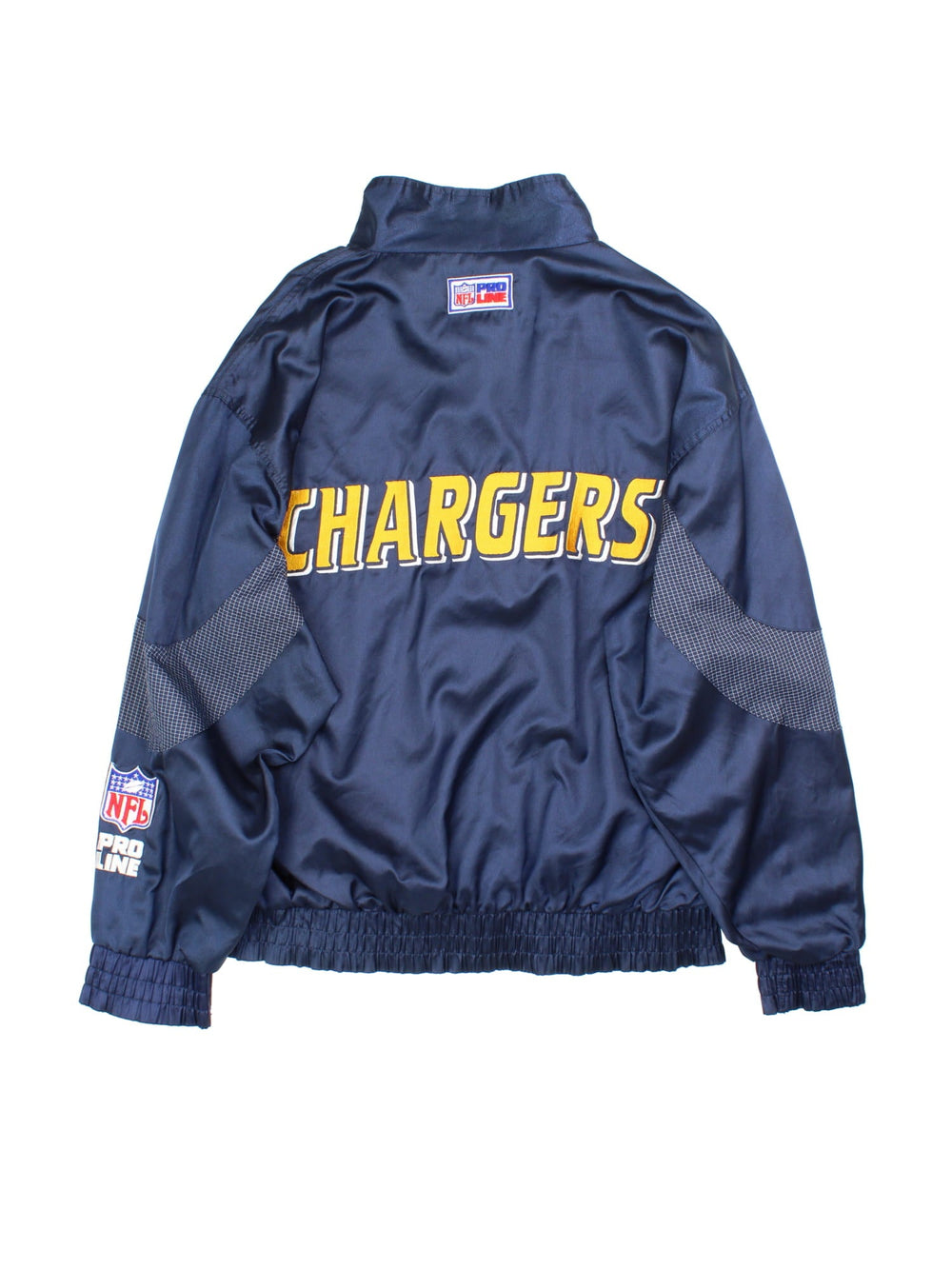 Vintage NFL Pro Line Los Angeles Chargers Track Jacket in a blue colourway. Zips up and has side pockets, and the logos embroidered on the front and back.