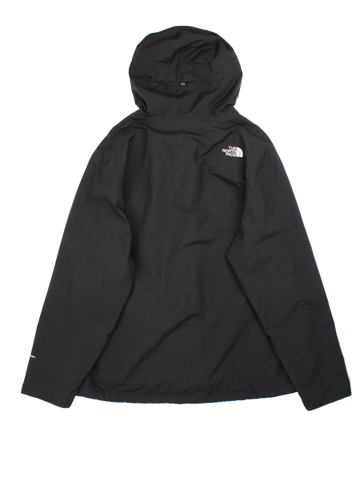 The North Face Dryvent Jacket in a black colourway. Zips up and has multiple pockets, mesh lining, hooded, and has the logo embroidered on the front and back.