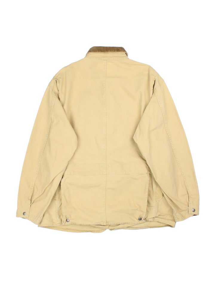 Ralph Lauren Hunting Jacket in a tan colourway. Button up with multiple pockets all over and suede collar.