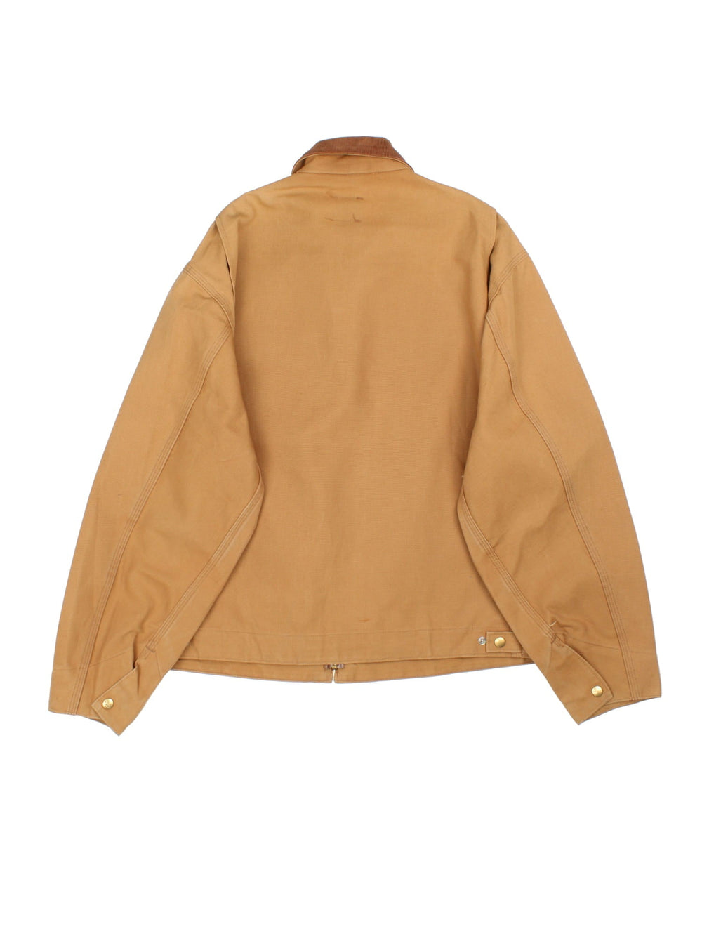 Carhartt Detroit Jacket in a tan colourway. Full zip with multiple pockets on the front. Suede collar, button cuffs and small classic logo on the front.