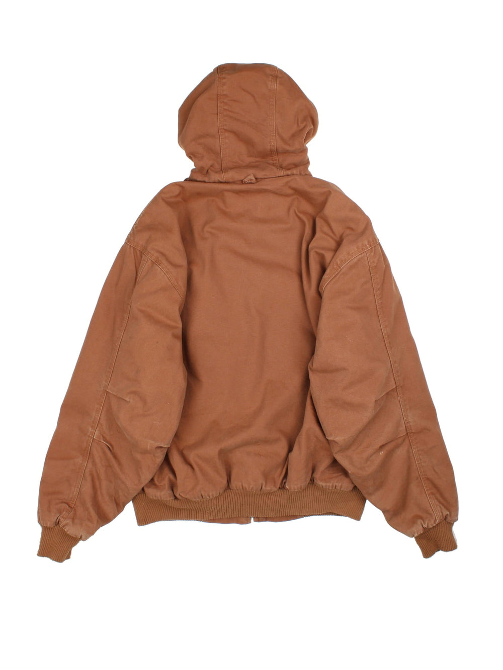 Vintage Walls Workwear Hooded Jacket in a brown colourway. Full zip with fleece lining and double pocket on the front. Cuffed hem and sleeves with a drawstring hood.