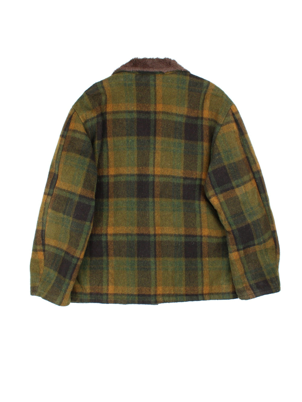 Vintage Sherpa Flannel Jacket in a green colourway with checked pattern all over. Sherpa interior lining and button up front. Two front pockets and a large collar.