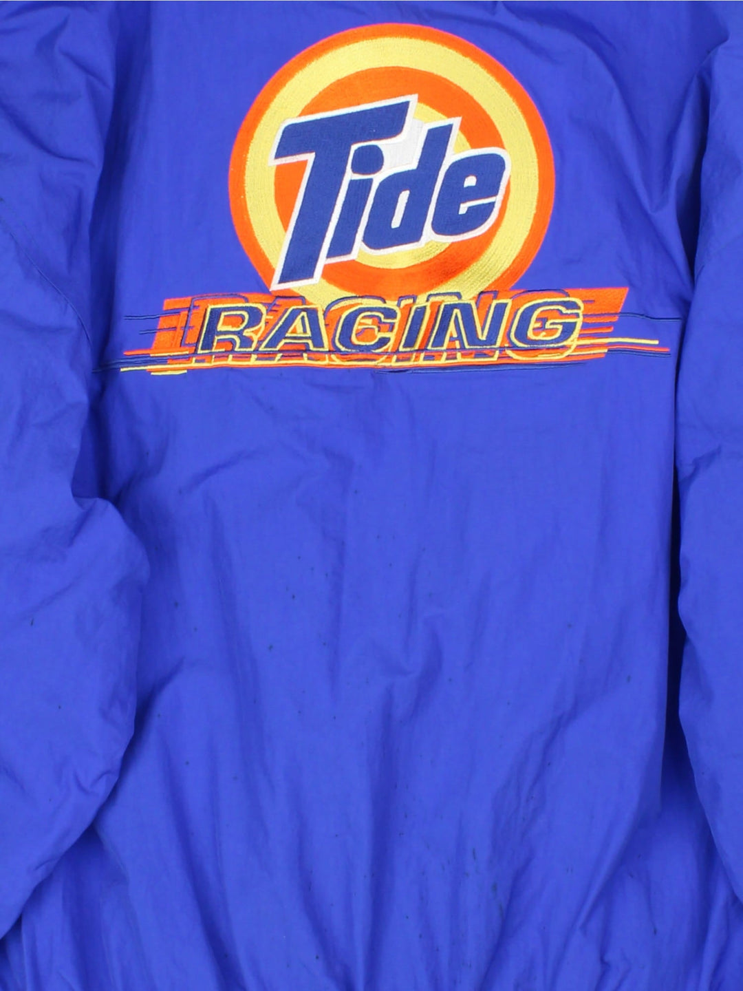 Vintage Tide Racing Downy Nascar Reversible Jacket in a blue and orange colourway with either jacket or fleece reversible options. Zips up and has multiple pockets, insulated lining, hidden hood and has the logo embroidered on the front and back.