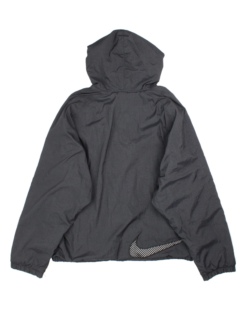 Vintage 90's Nike Quilted Jacket in a black colourway. Zips up and has side pockets, hooded, insulated lining, and has the swoosh logo embroidered on the front and back.