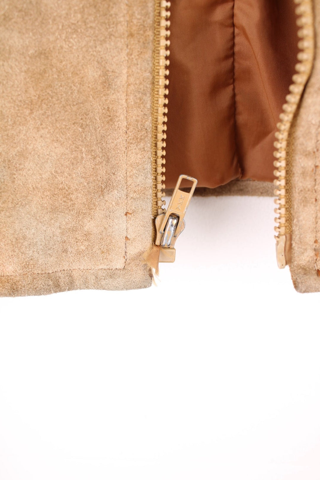 Vintage Berman's The Leather Experts tan zip through suede fringe jacket. 