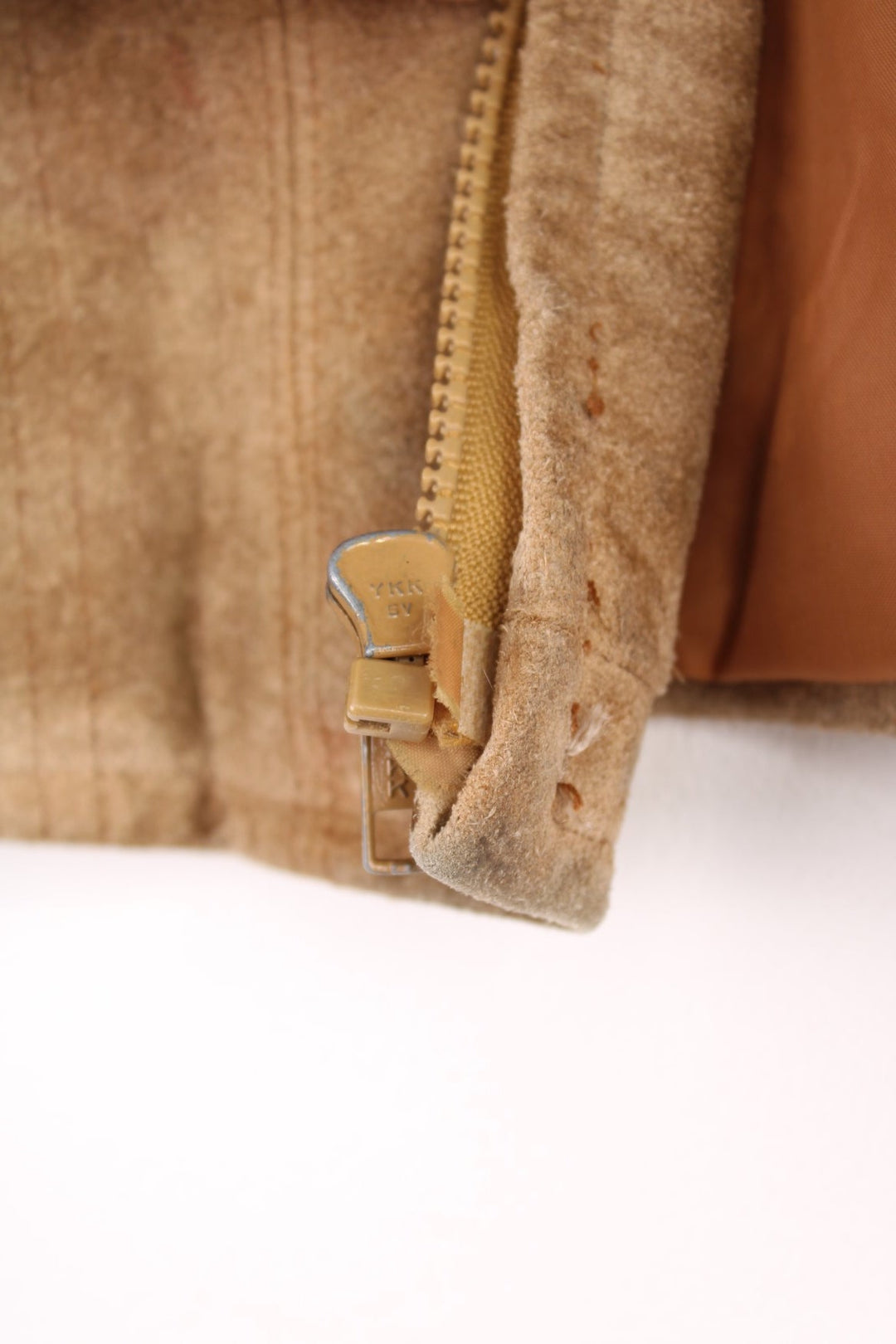 Vintage Berman's The Leather Experts tan zip through suede fringe jacket. 