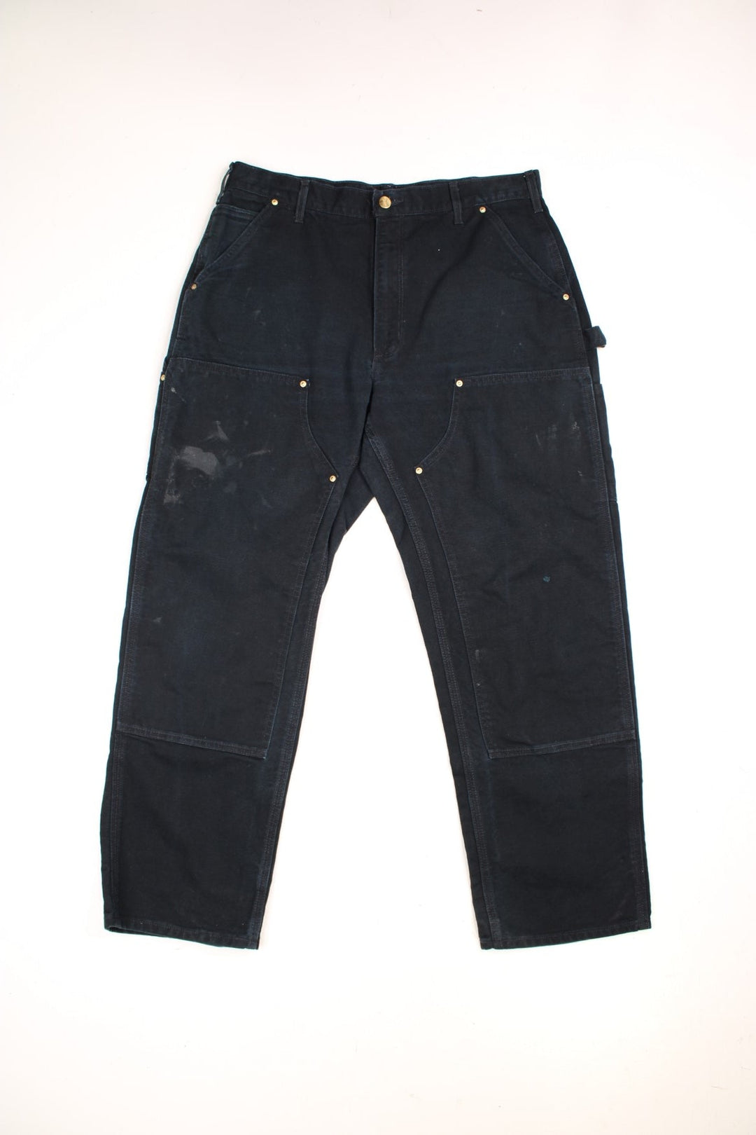 Carhartt Double Knee Jeans in a black colourway, has multiple pockets and the logo embroidered on the back.