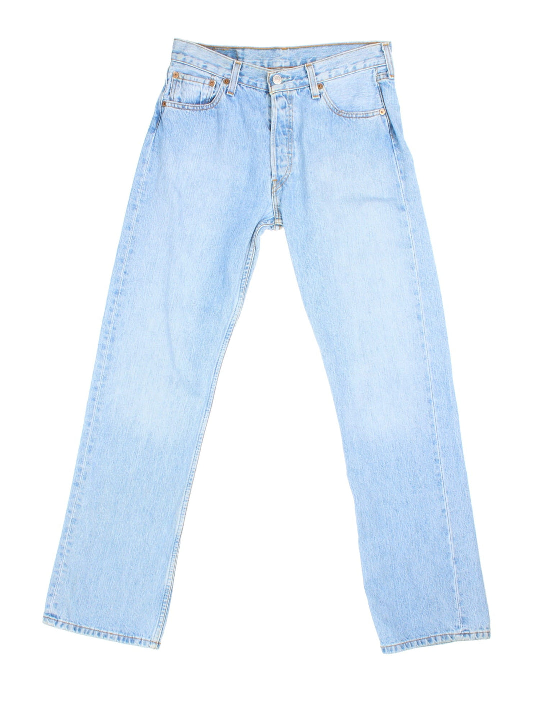 Levi Strauss 501 Jeans in blue colourway with multiple pockets and the logo tab embroidered on the back.